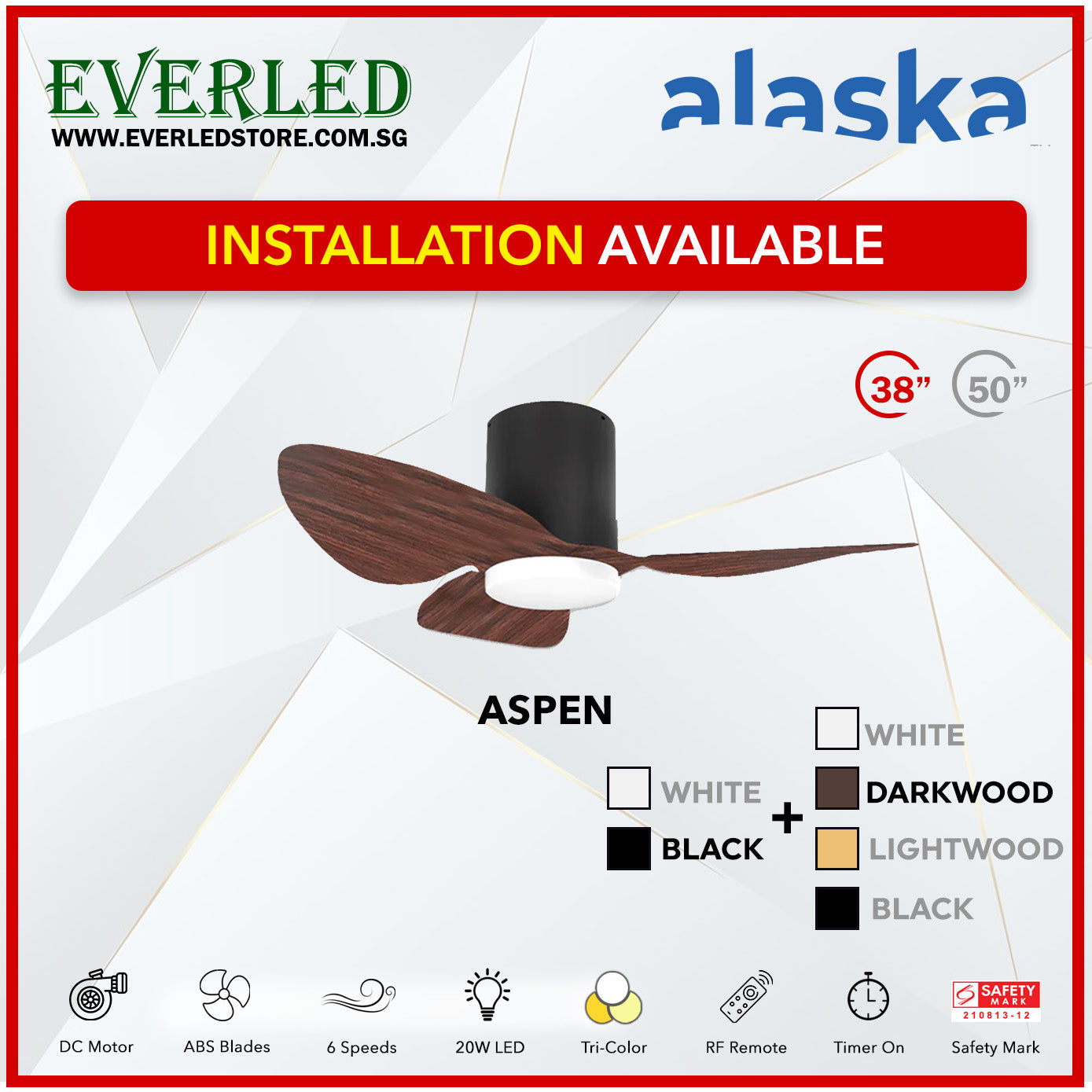 Alaska DC Aspen III 38"/50" (Inverter DC Fan) with Samsung dimmable light kit