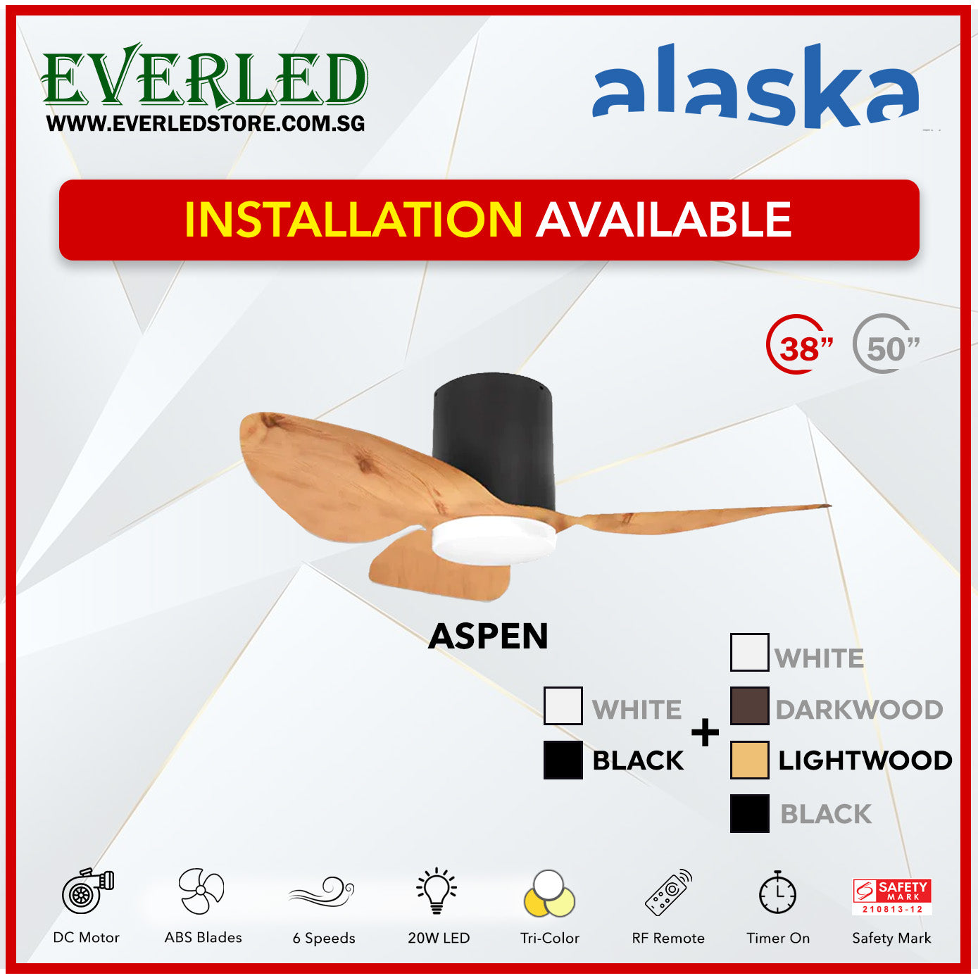 Alaska DC Aspen III 38"/50" (Inverter DC Fan) with Samsung dimmable light kit