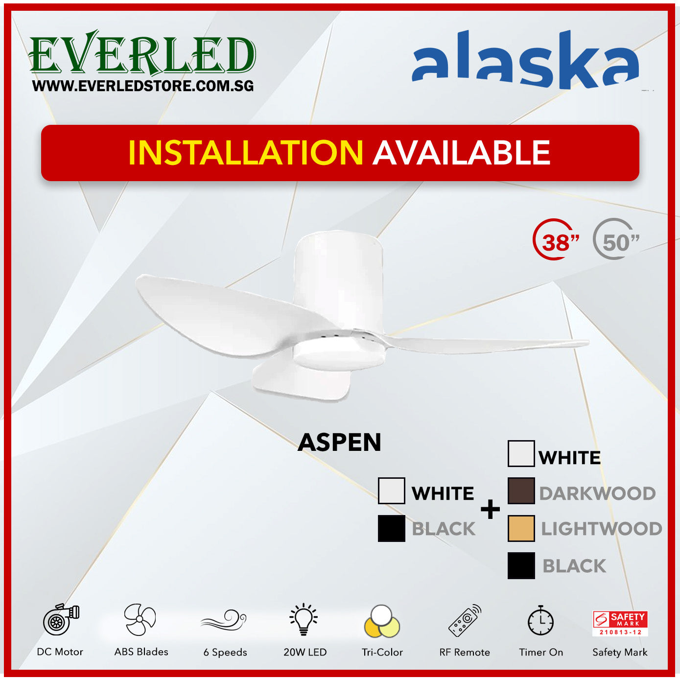 Alaska DC Aspen III 38"/50" (Inverter DC Fan) with Samsung dimmable light kit