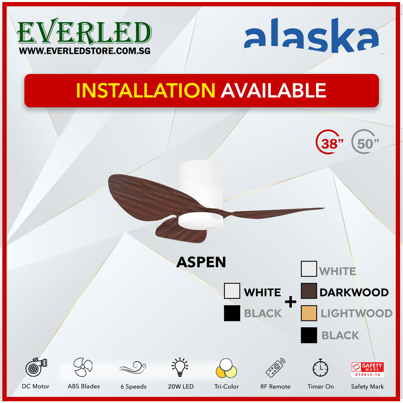 Alaska DC Aspen III 38"/50" (Inverter DC Fan) with Samsung dimmable light kit