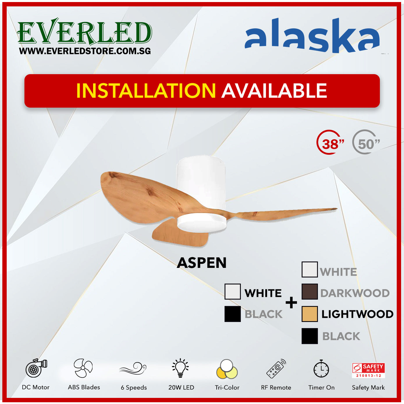Alaska DC Aspen III 38"/50" (Inverter DC Fan) with Samsung dimmable light kit