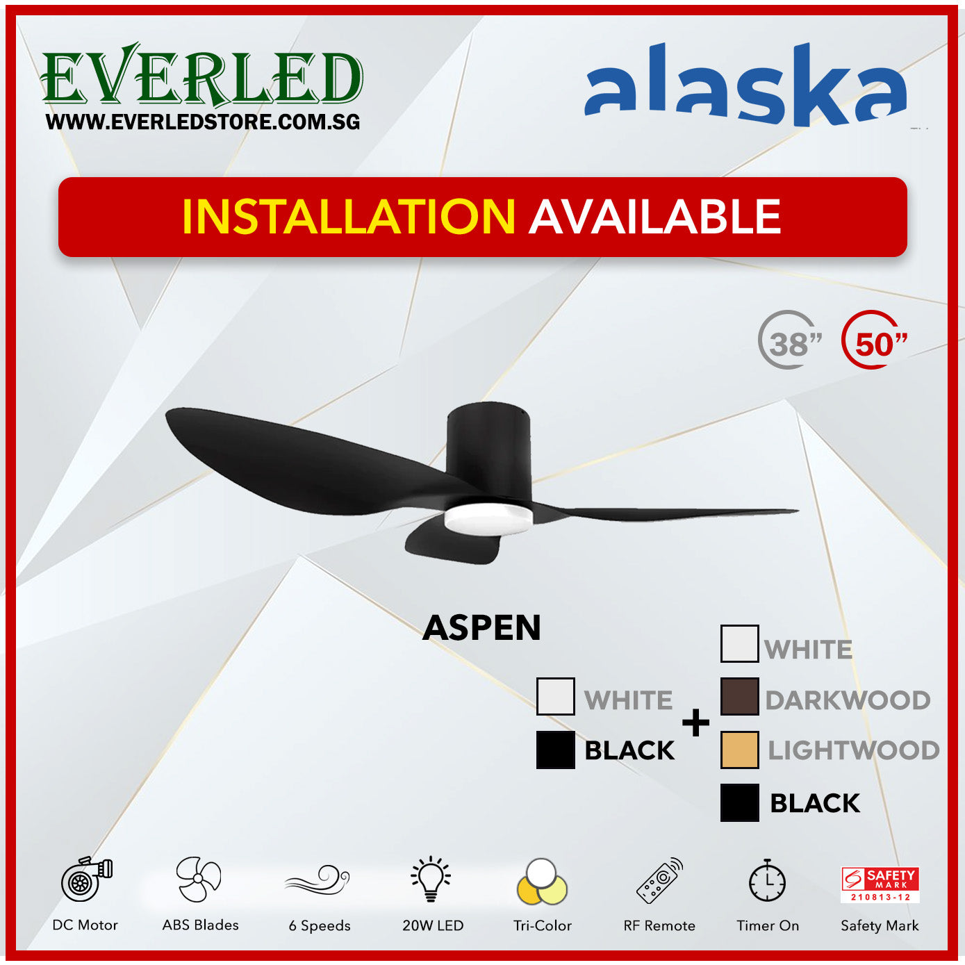 Alaska DC Aspen III 38"/50" (Inverter DC Fan) with Samsung dimmable light kit