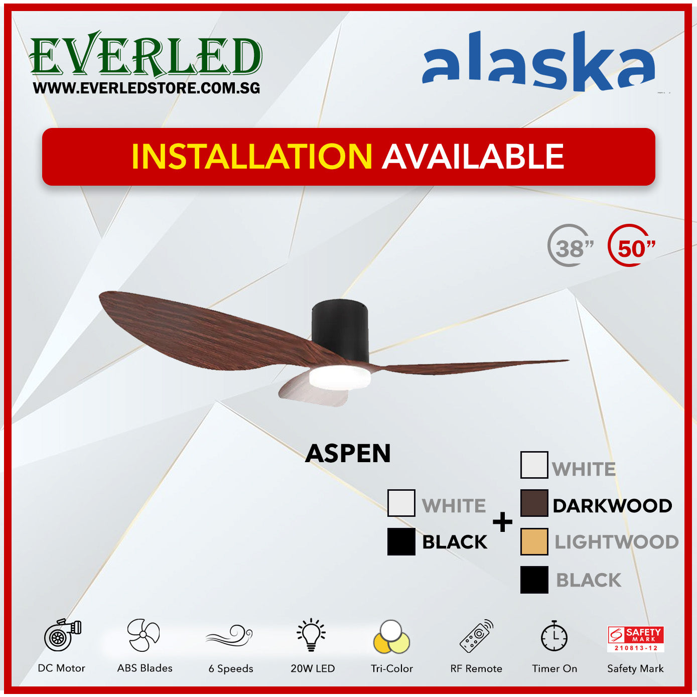 Alaska DC Aspen III 38"/50" (Inverter DC Fan) with Samsung dimmable light kit