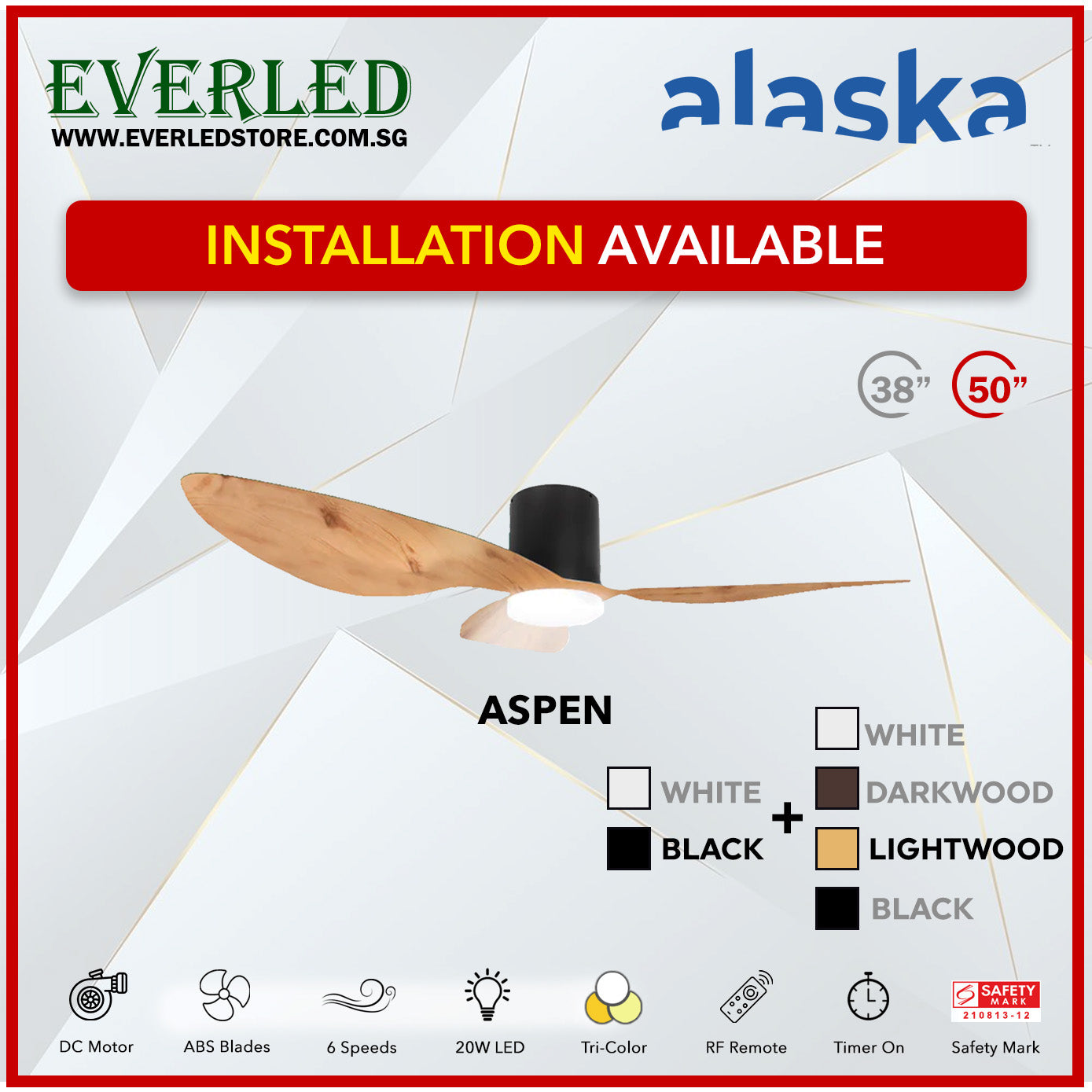 Alaska DC Aspen III 38"/50" (Inverter DC Fan) with Samsung dimmable light kit