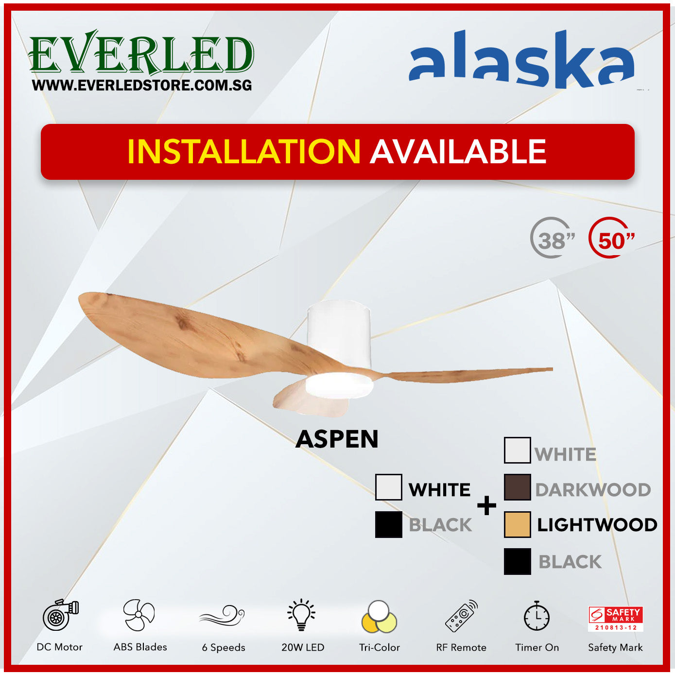 Alaska DC Aspen III 38"/50" (Inverter DC Fan) with Samsung dimmable light kit