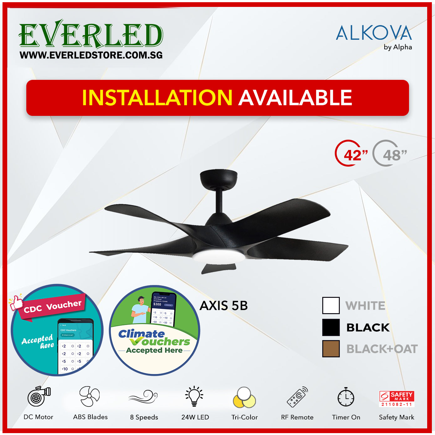 *STANDARD INSTALLATION* Alpha Alkova Axis 5BL 42 / 48 / 56 inch (LED) *CDC & Climate Voucher Accepted In Showroom*