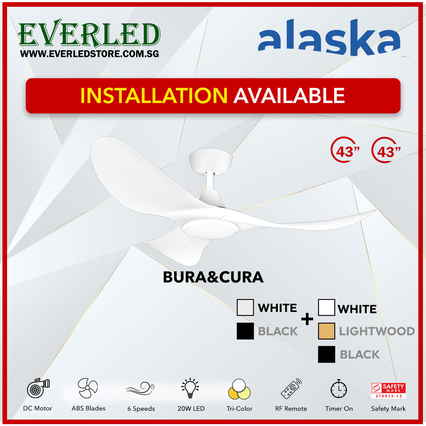 Alaska SMART DC Cura / Curah 52" (Inverter DC Fan) with Samsung dimmable light kit