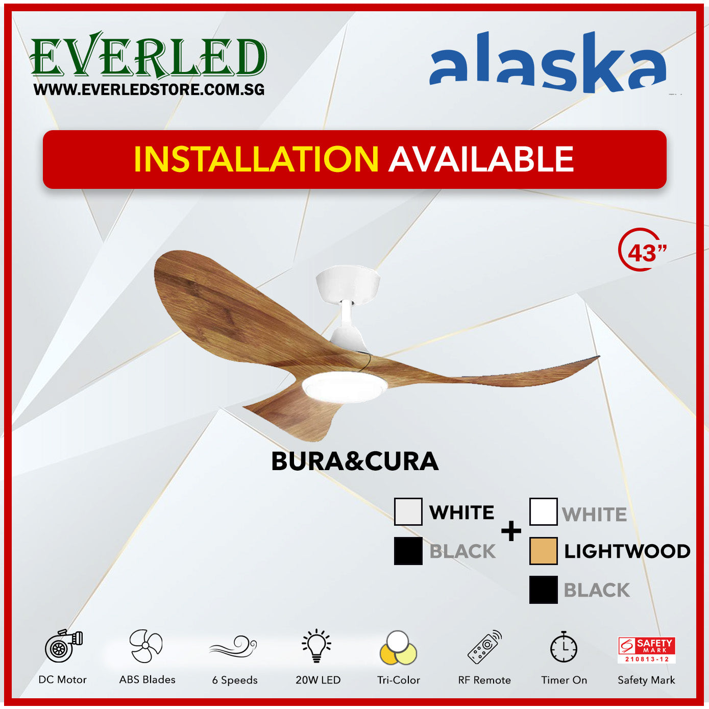 Alaska SMART DC Cura / Curah 52" (Inverter DC Fan) with Samsung dimmable light kit