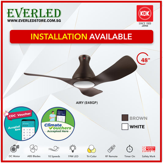 *Free Standard Installation* KDK Airy E48GP (3 Blades 48" with Wi-Fi and App Control) *CDC & Climate Voucher Accepted In Showroom*