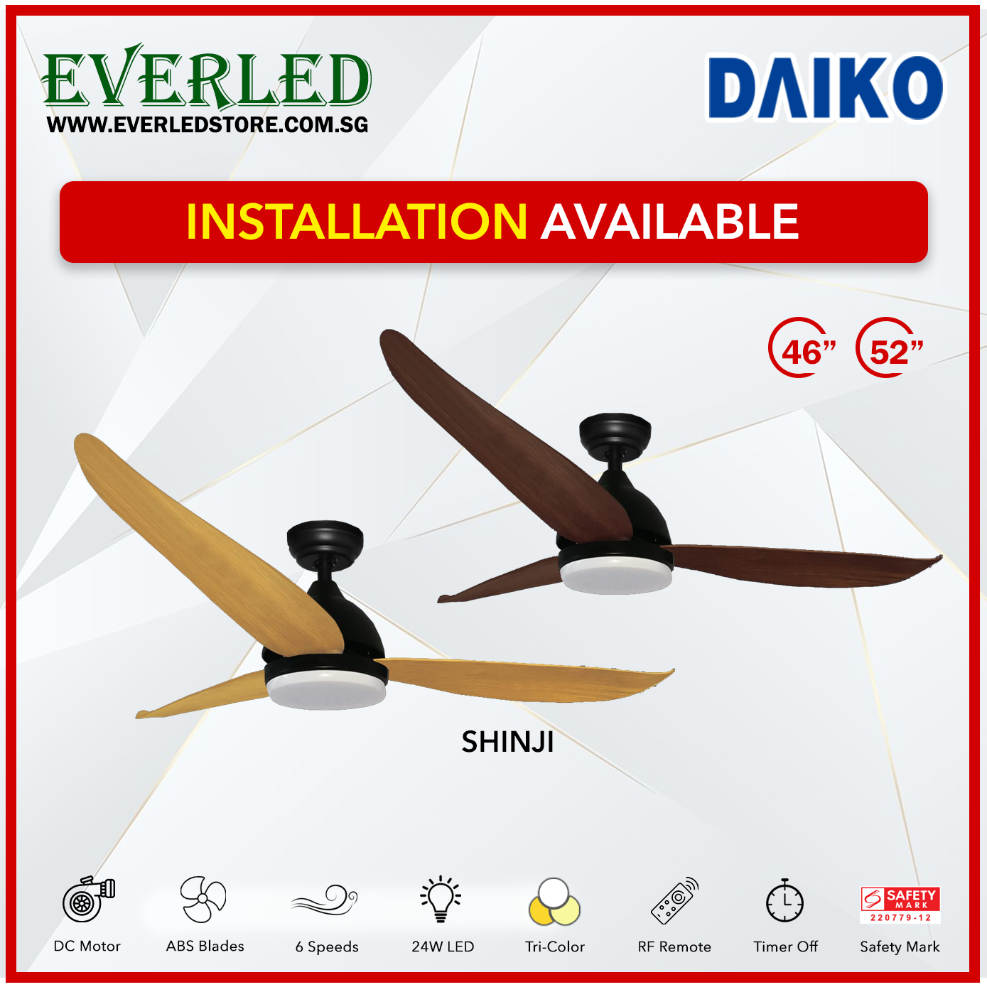 Daiko DC Shinji 36"/46"/52" with Tri-color LED (Inverter DC Fan)
