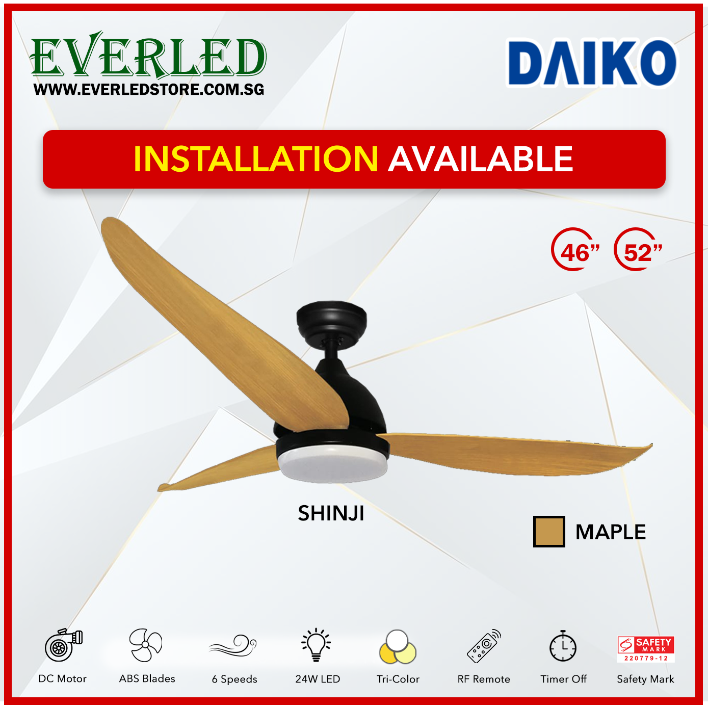 Daiko DC Shinji 36"/46"/52" with Tri-color LED (Inverter DC Fan)