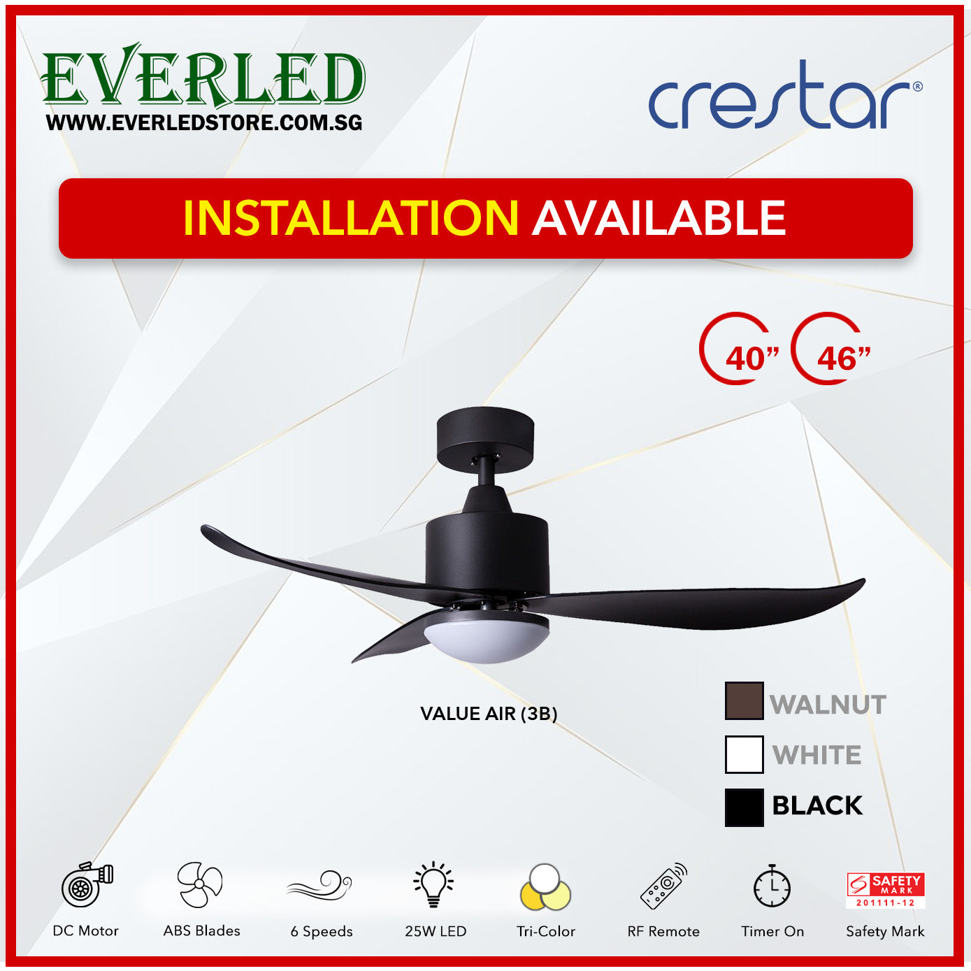 Crestar DC ValueAir 3 Blades 40"/46" (Inverter DC Fan)