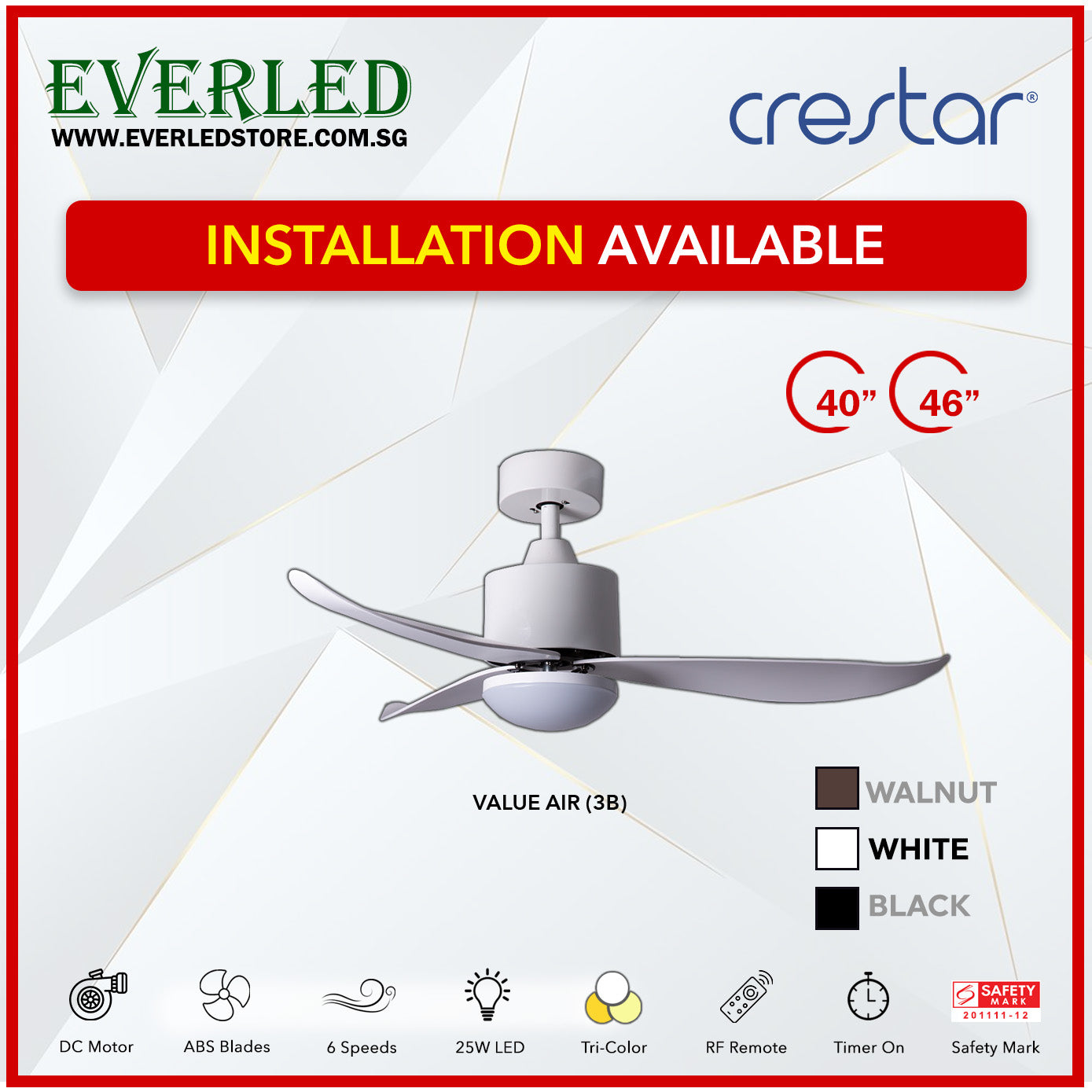 Crestar DC ValueAir 3 Blades 40"/46" (Inverter DC Fan)