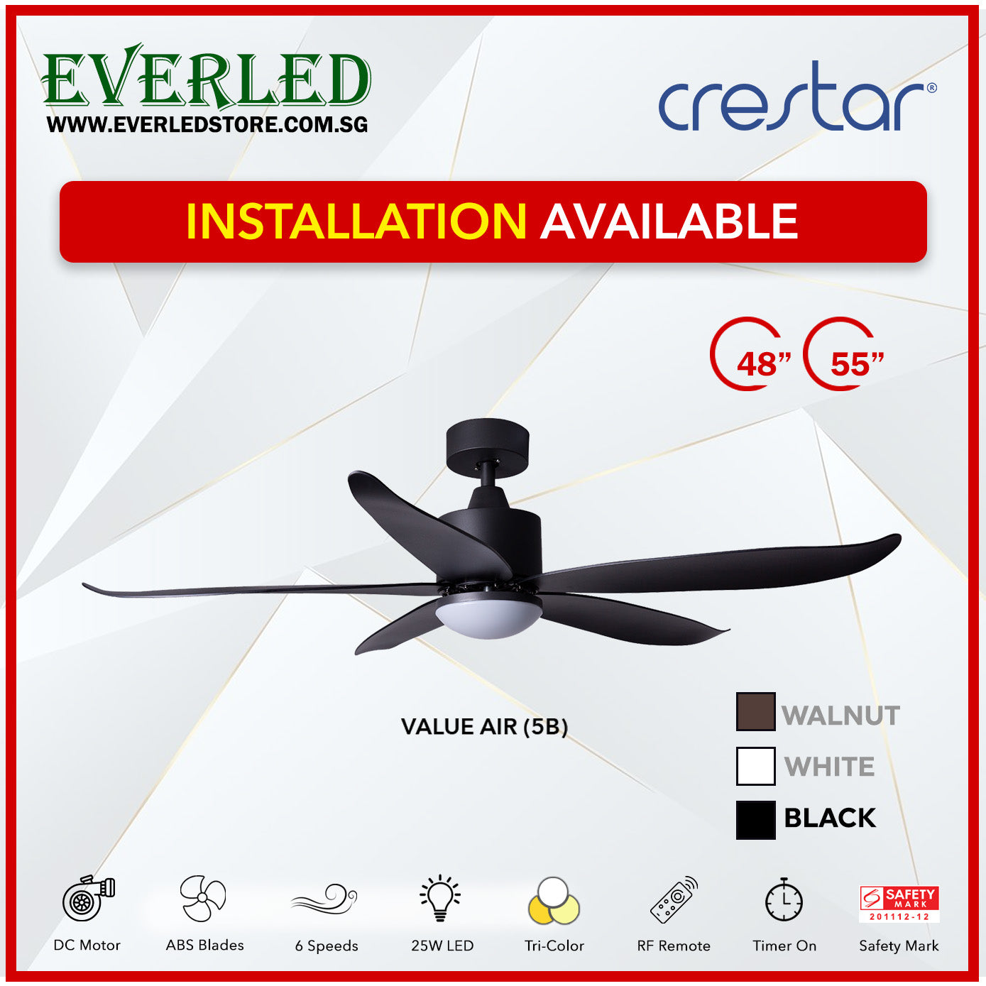Crestar DC ValueAir 5 Blades 48"/55" (Inverter DC Fan)