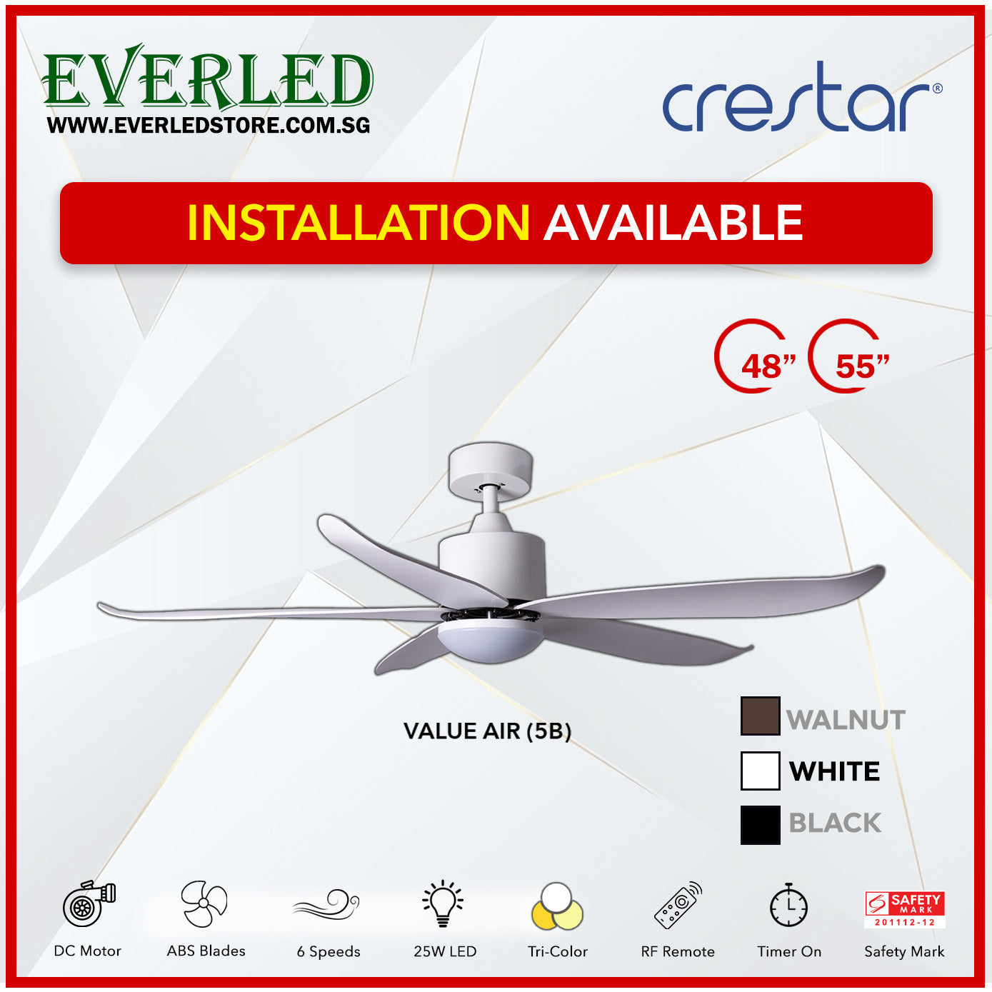 Crestar DC ValueAir 5 Blades 48"/55" (Inverter DC Fan)