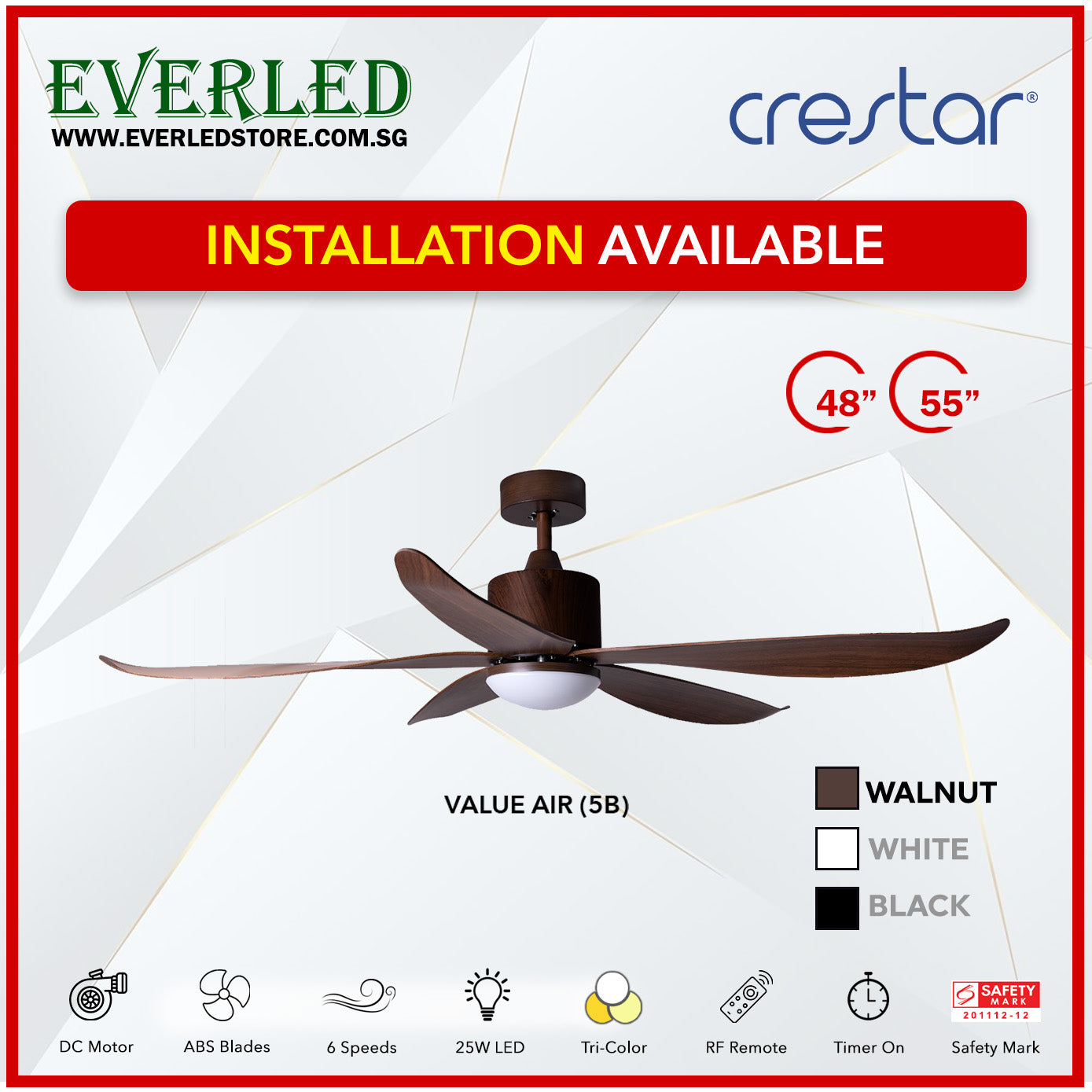 Crestar DC ValueAir 5 Blades 48"/55" (Inverter DC Fan)