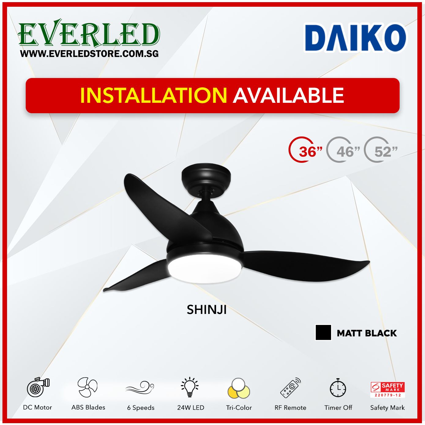Daiko DC Shinji 36"/46"/52" with Tri-color LED (Inverter DC Fan)