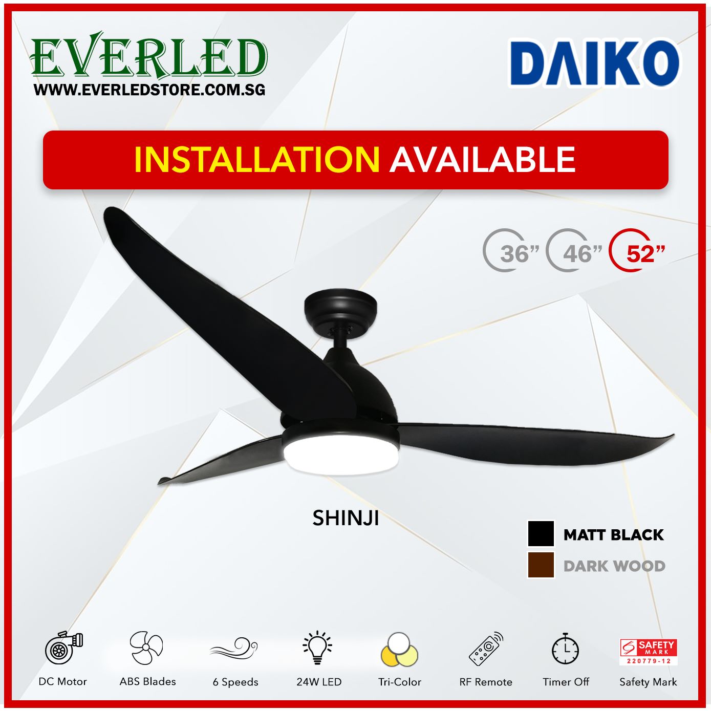 Daiko DC Shinji 36"/46"/52" with Tri-color LED (Inverter DC Fan)
