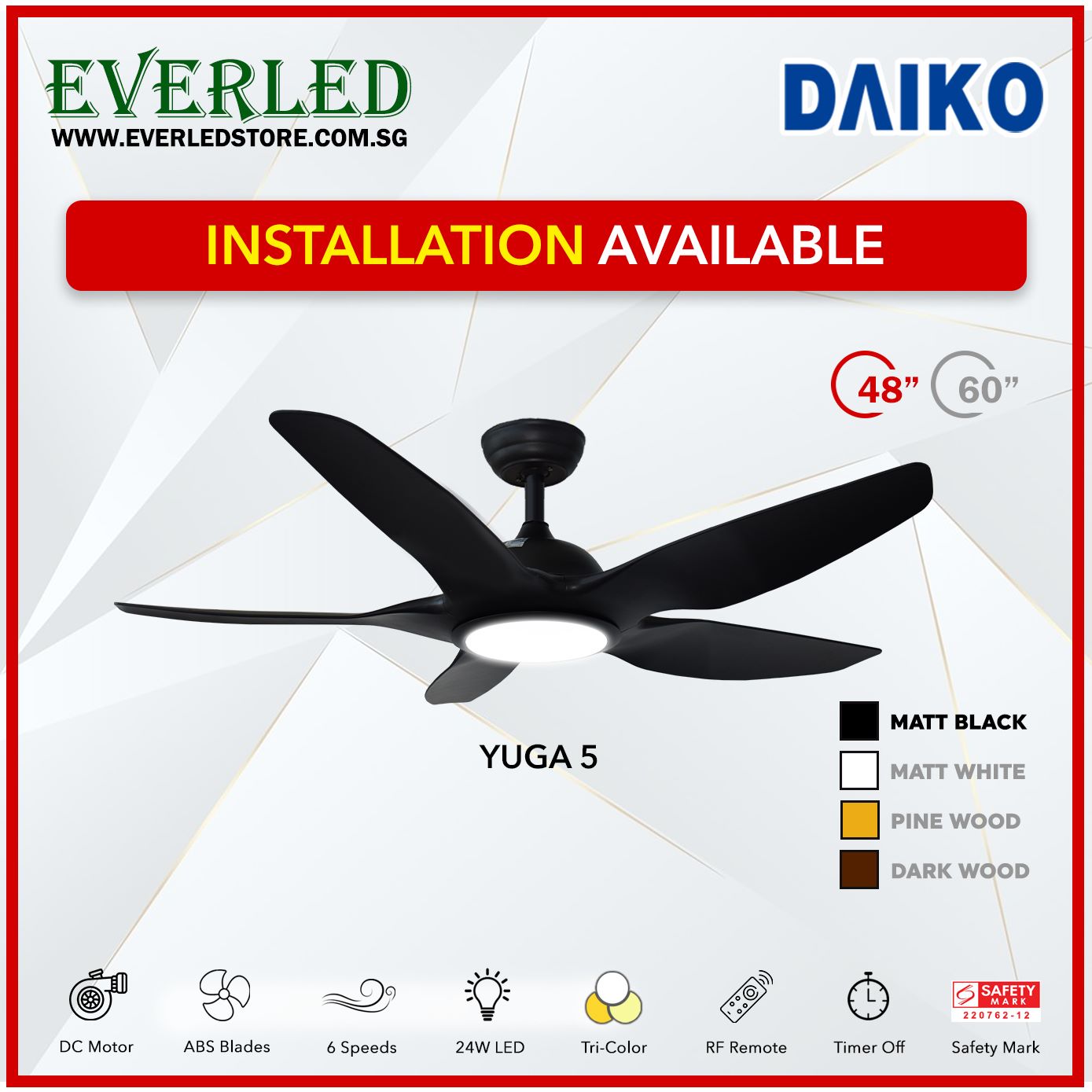 *FREE INSTALLATION* Daiko DC Yuga 5 48"/60" with Tri-color LED (Inverter DC Fan)