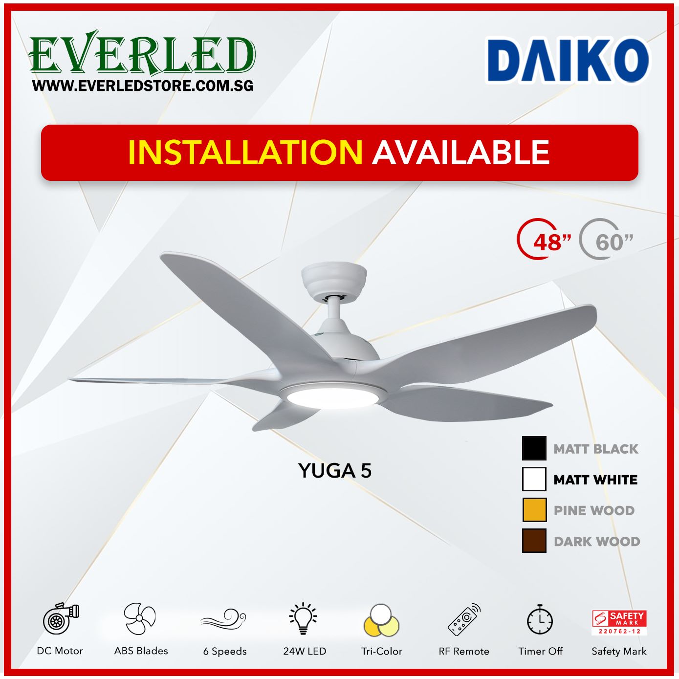 *FREE INSTALLATION* Daiko DC Yuga 5 48"/60" with Tri-color LED (Inverter DC Fan)