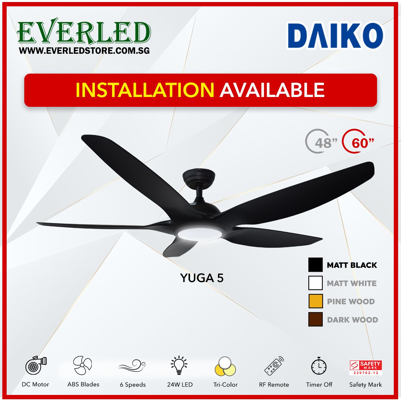 *FREE INSTALLATION* Daiko DC Yuga 5 48"/60" with Tri-color LED (Inverter DC Fan)
