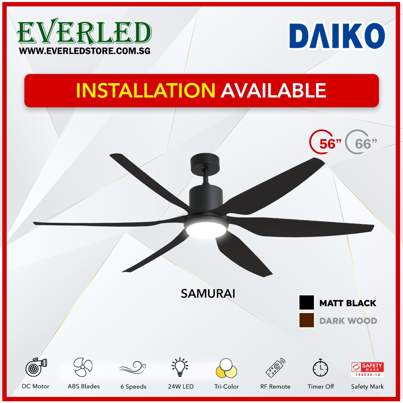 Daiko DC Samurai 56" with Tri-color LED (Inverter DC Fan)