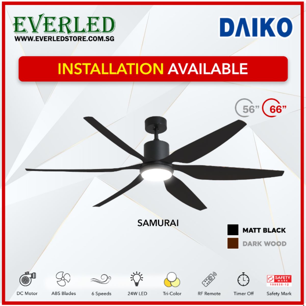 Daiko DC Samurai 56" with Tri-color LED (Inverter DC Fan)