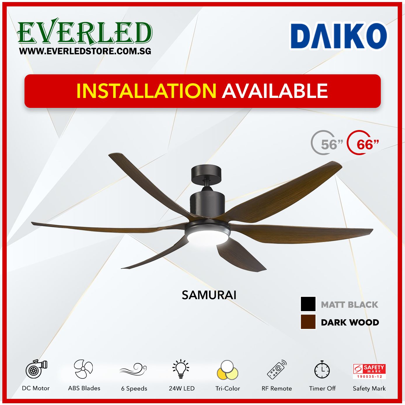 Daiko DC Samurai 56" with Tri-color LED (Inverter DC Fan)