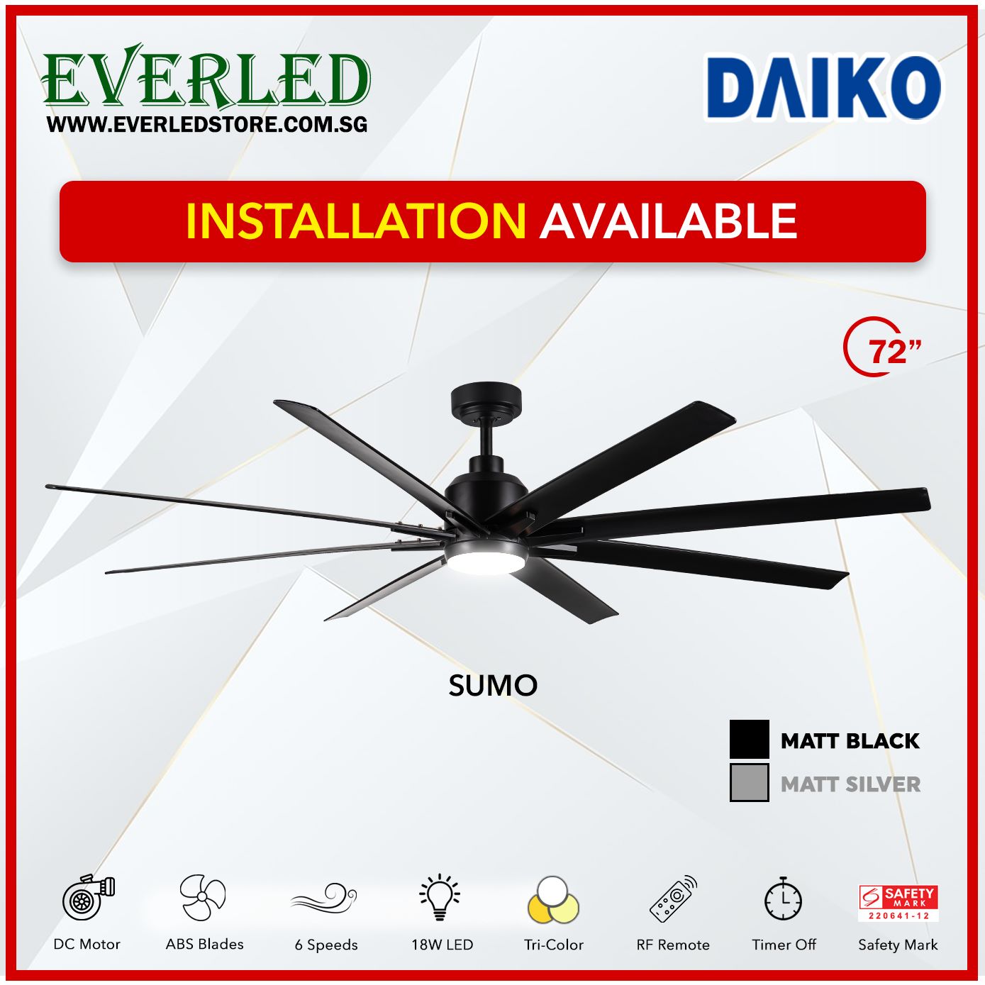 Daiko DC Sumo 72" with Tri-color LED (Inverter DC Fan)