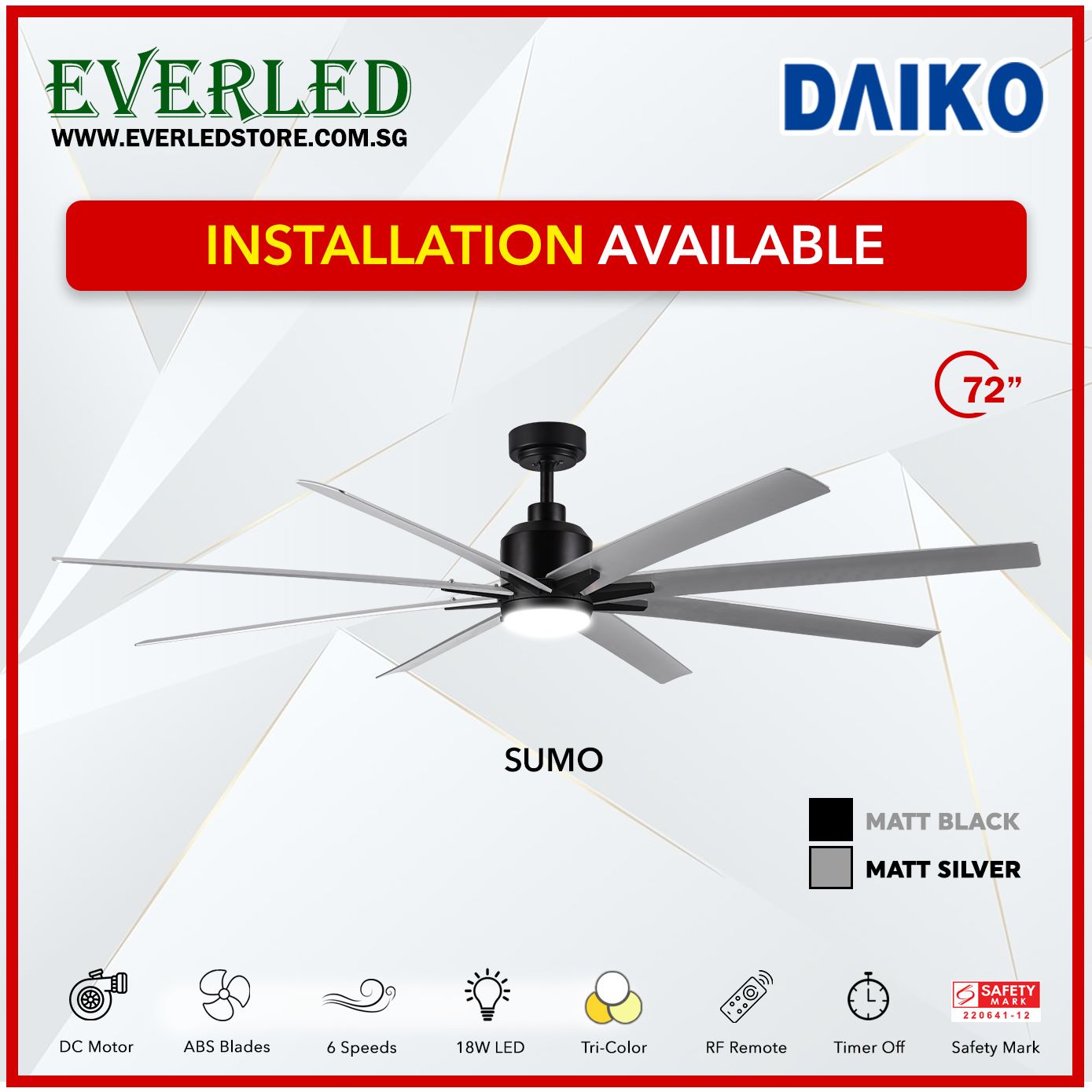 Daiko DC Sumo 72" with Tri-color LED (Inverter DC Fan)