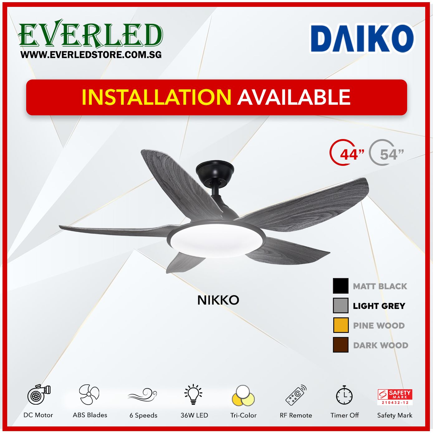 Daiko DC Nikko5 44" with Tri-color LED (Inverter DC Fan)