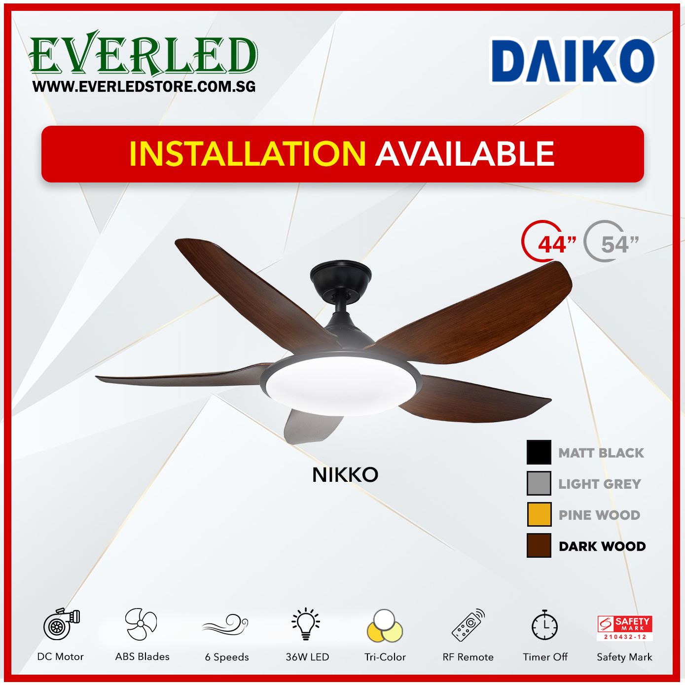 Daiko DC Nikko5 44" with Tri-color LED (Inverter DC Fan)
