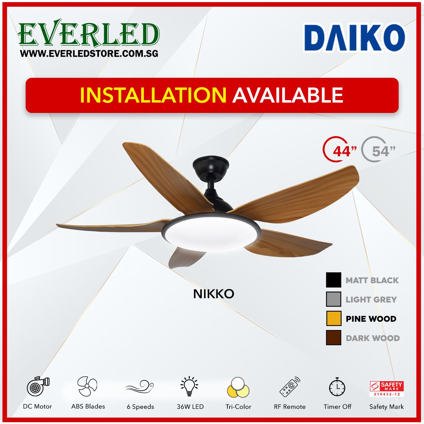 Daiko DC Nikko5 44" with Tri-color LED (Inverter DC Fan)