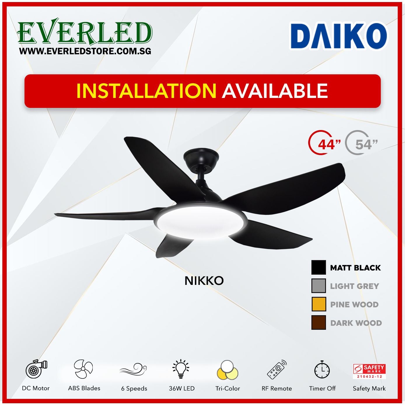 Daiko DC Nikko5 44" with Tri-color LED (Inverter DC Fan)