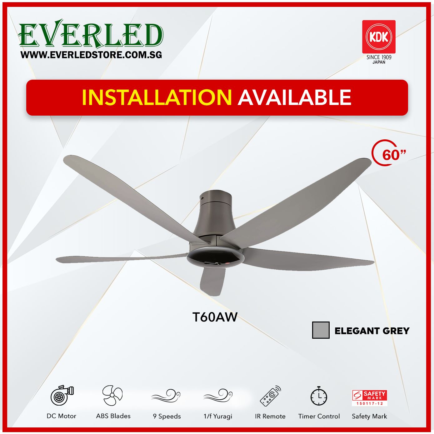 KDK DC Fan T60AW (5 Blades 60" inch)