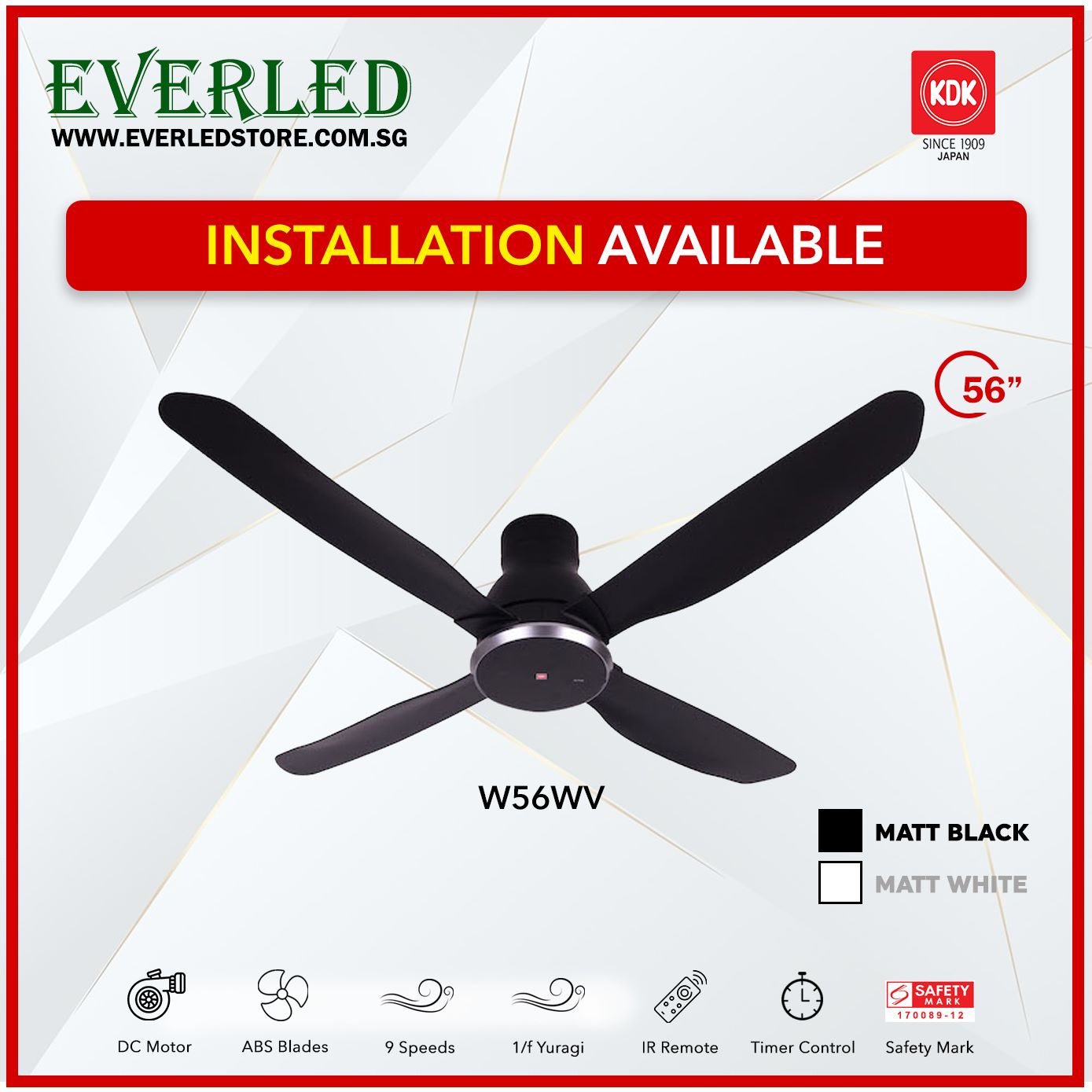 KDK DC Fan W56WV (4 Blades 56" inch)