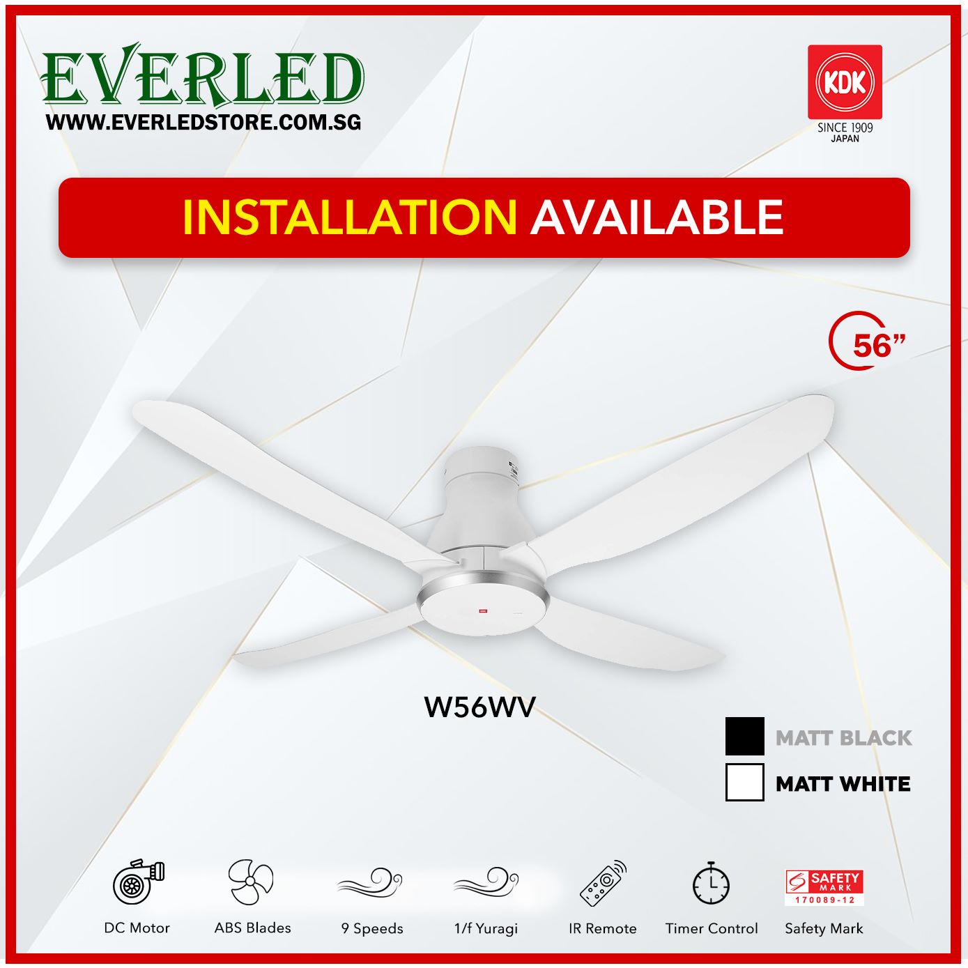 KDK DC Fan W56WV (4 Blades 56" inch)