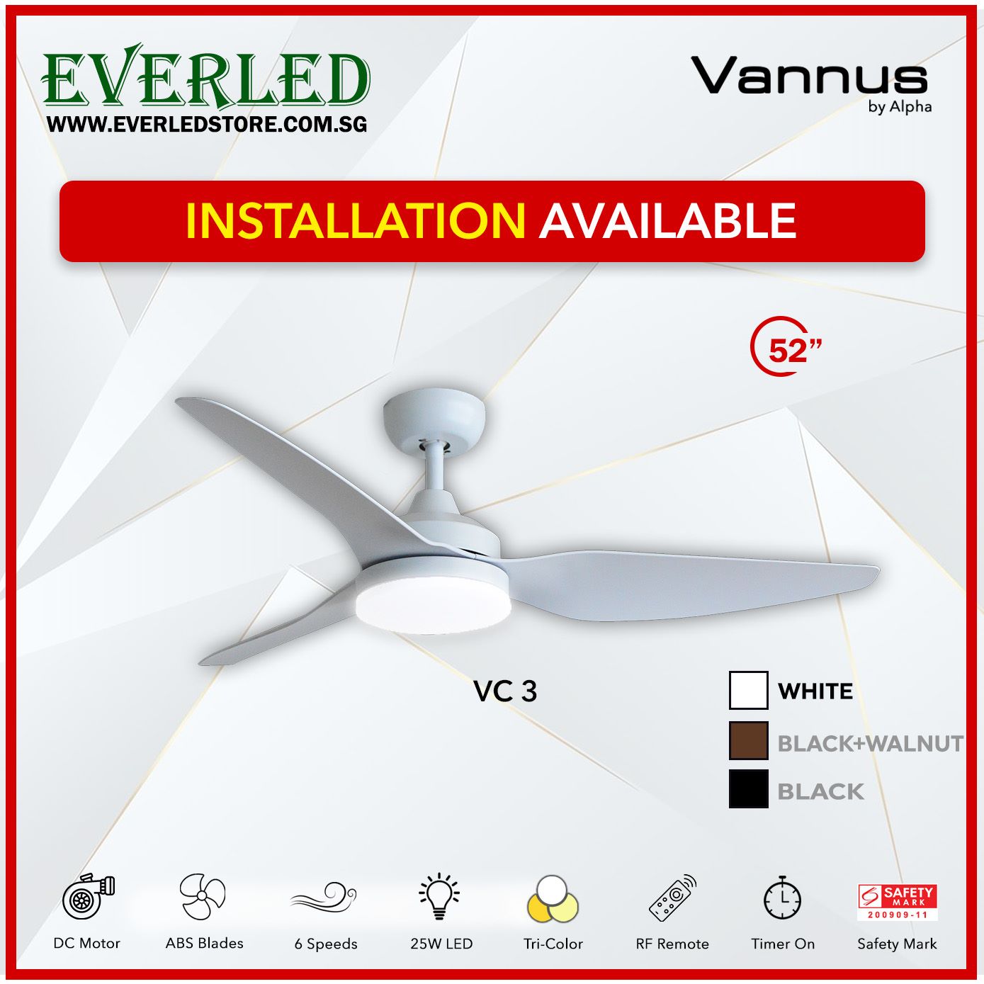 Alpha Fan DC VC3 52" with Tri-colour LED (Inverter DC fan)
