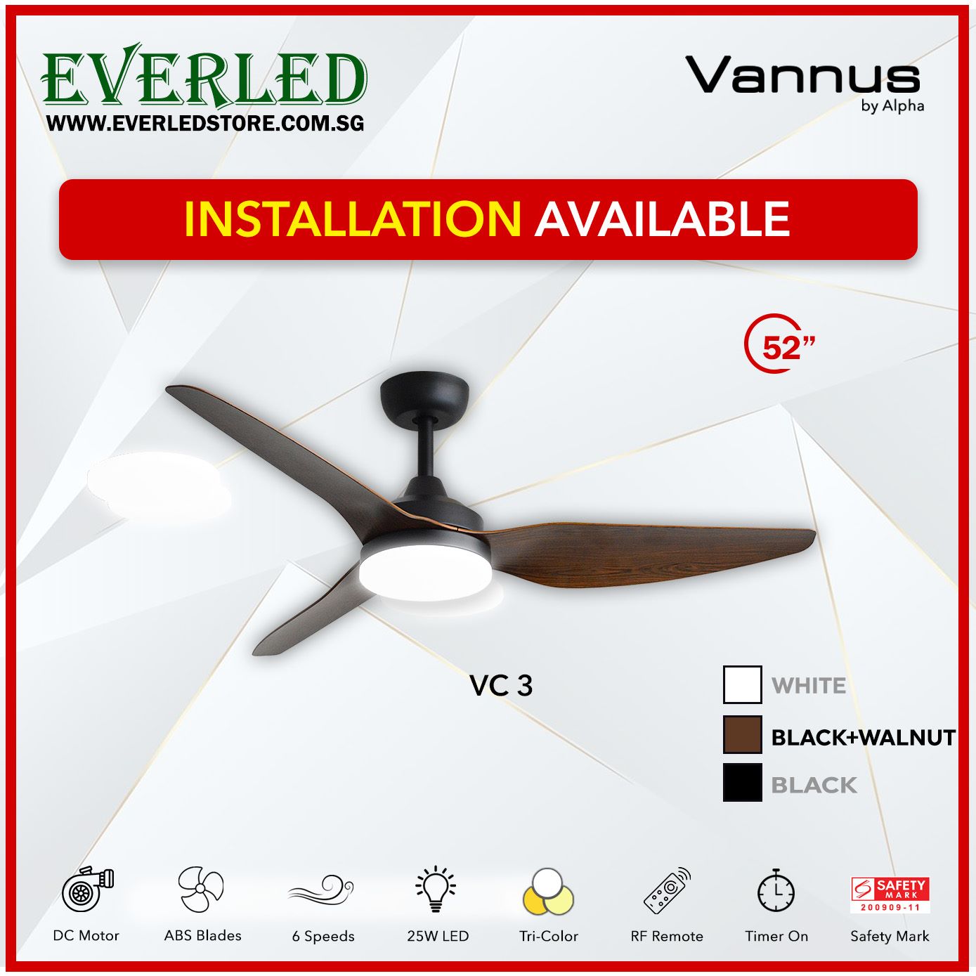 Alpha Fan DC VC3 52" with Tri-colour LED (Inverter DC fan)