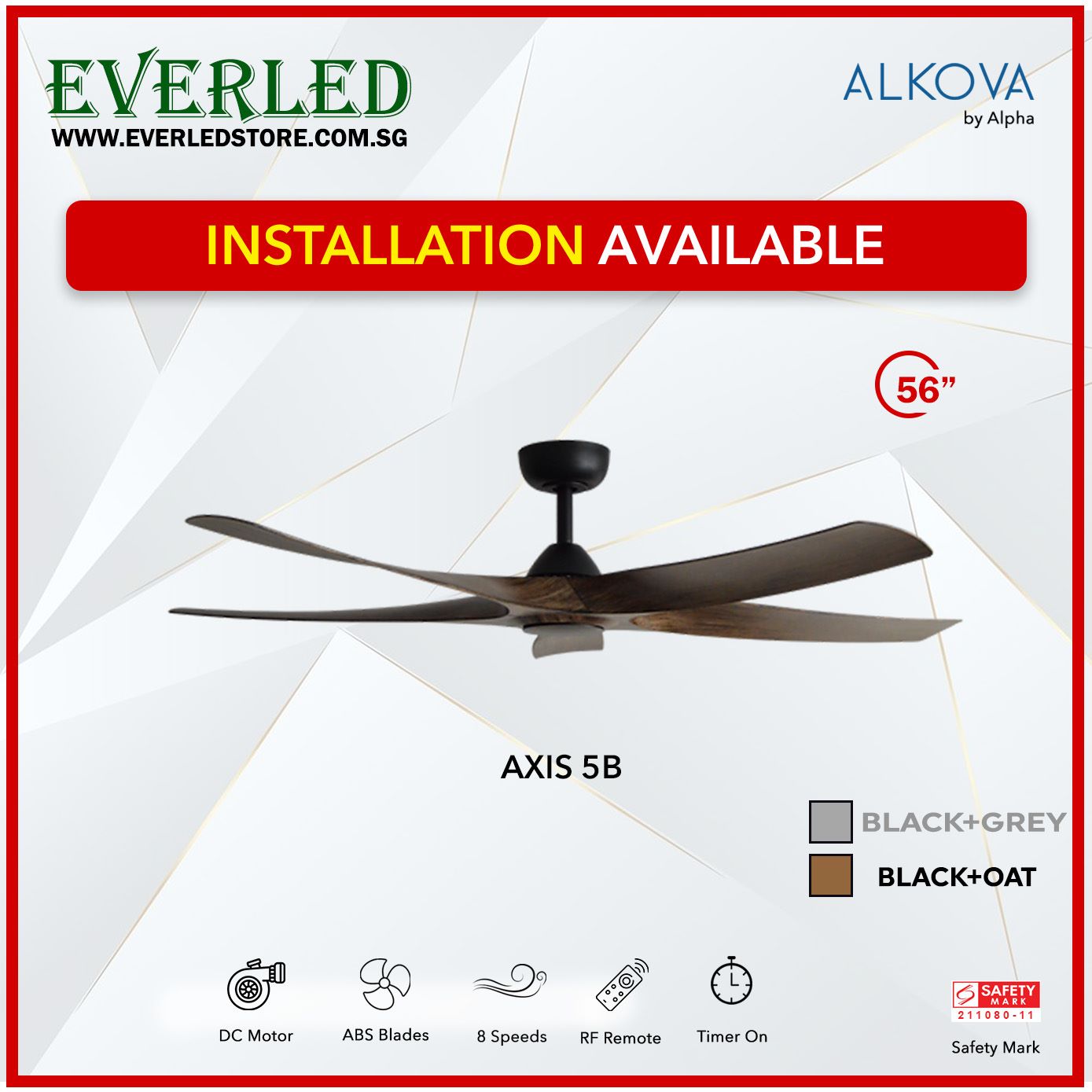 Alpha Fan Alkova Axis 5B 56 inch 5 Blades (No LED)