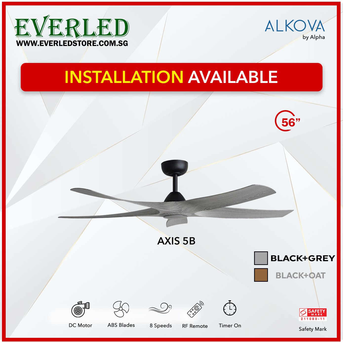 Alpha Fan Alkova Axis 5B 56 inch 5 Blades (No LED)