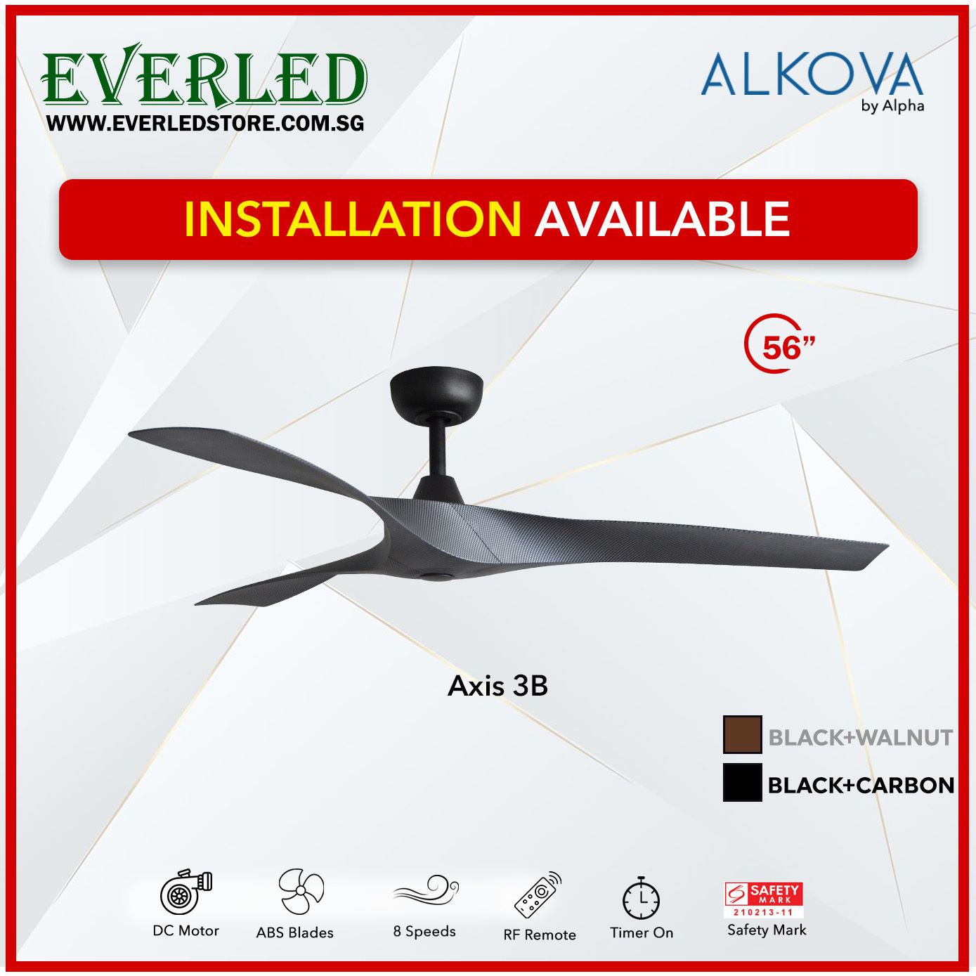 Alpha Fan Alkova Axis 3B 56 inch 3 Blades (No LED)