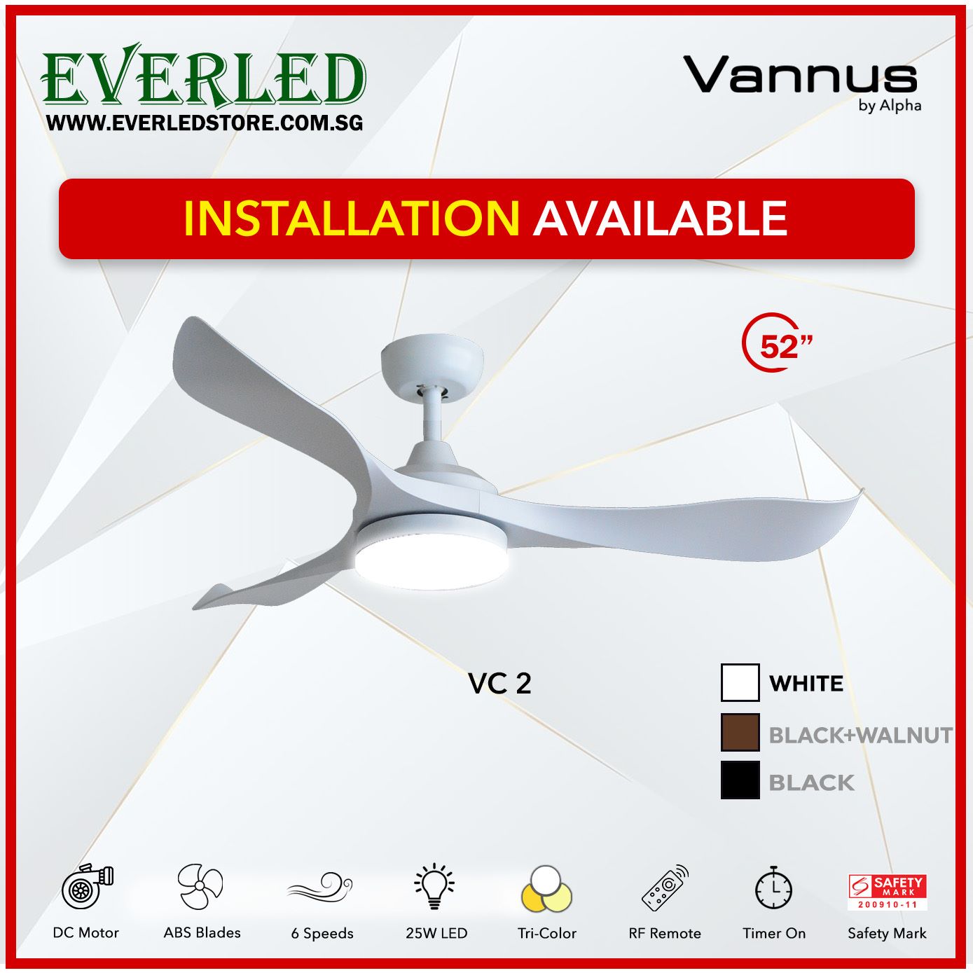Alpha Fan DC VC2 52" with Tri-colour LED (Inverter DC fan)