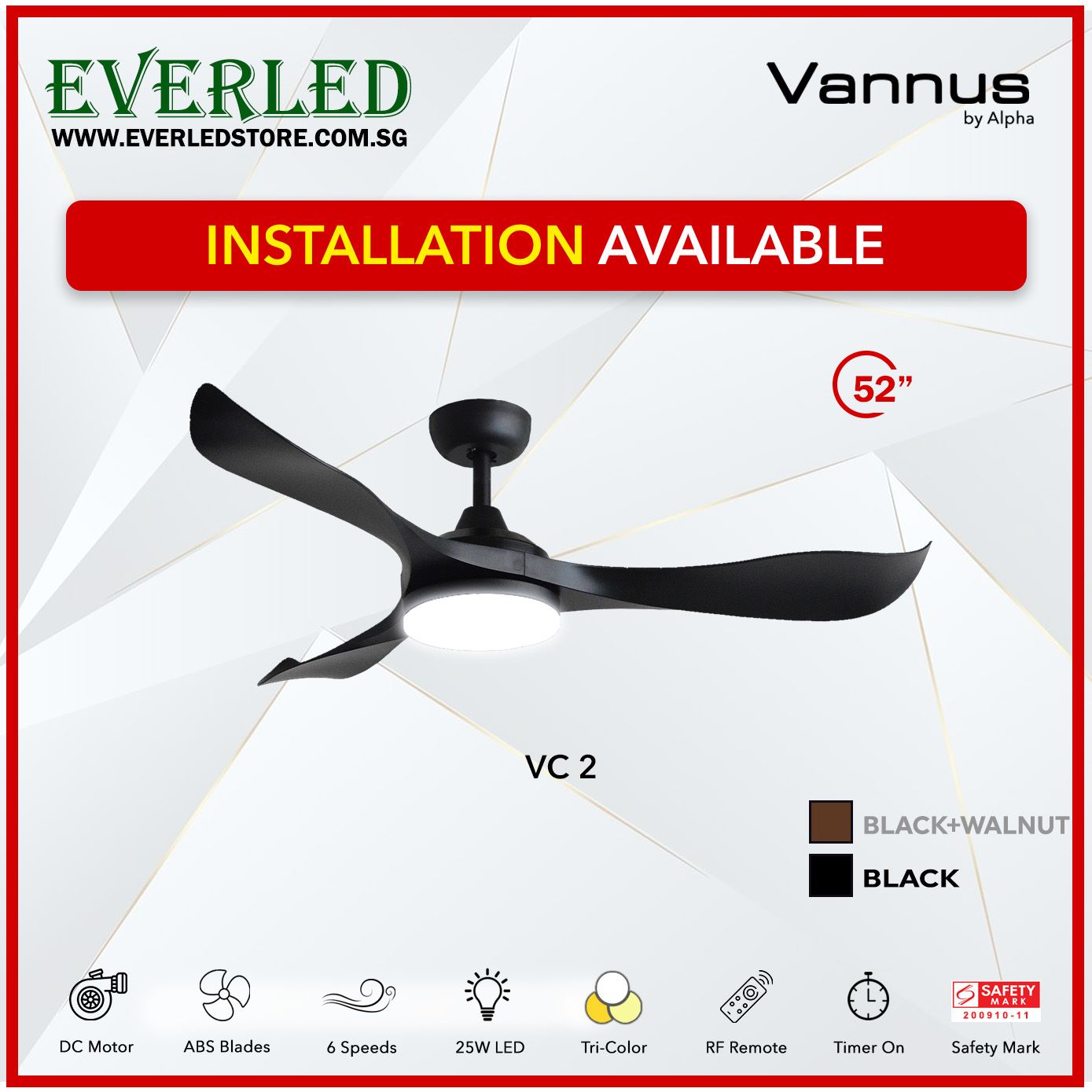 Alpha Fan DC VC2 52" with Tri-colour LED (Inverter DC fan)