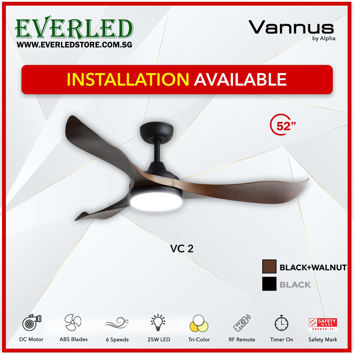 Alpha Fan DC VC2 52" with Tri-colour LED (Inverter DC fan)