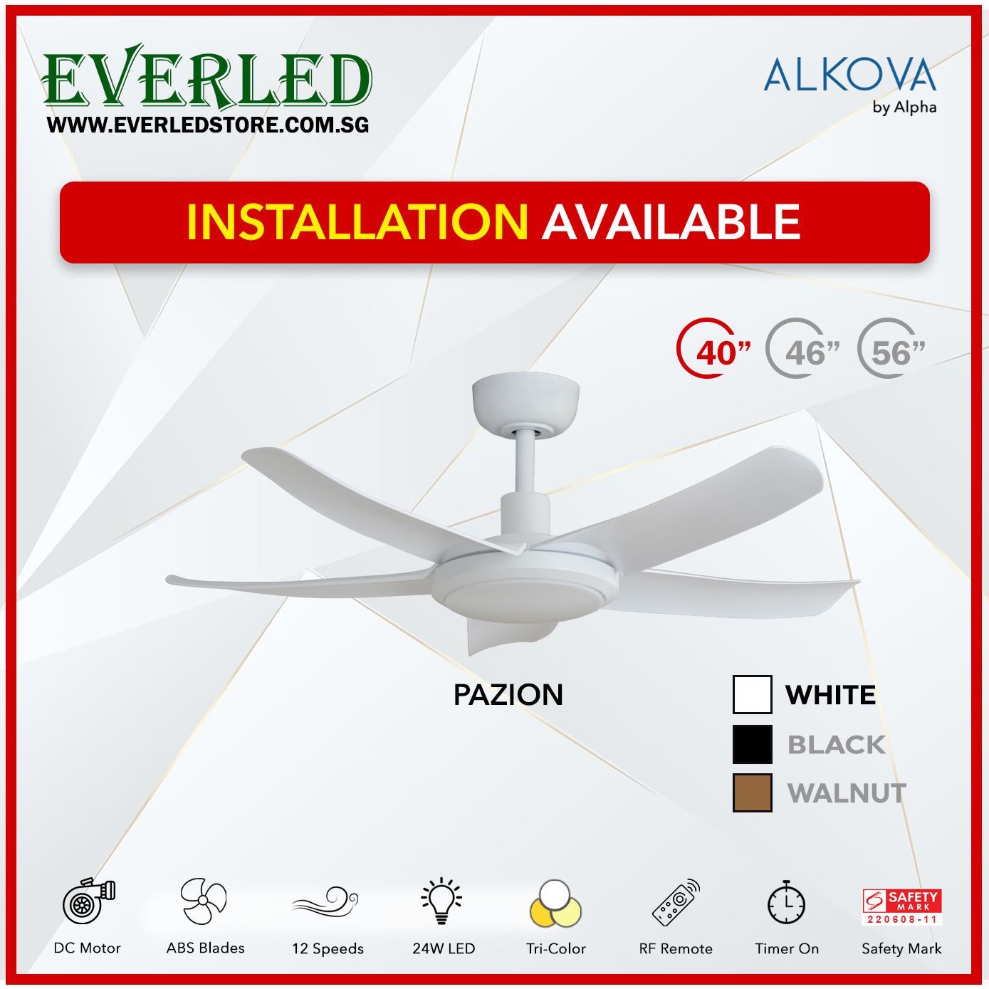 Alpha DC Pazion 40/46/56" with Tri-colour LED (Inverter DC fan)
