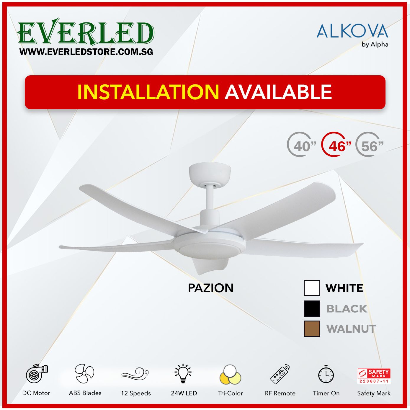 Alpha DC Pazion 40/46/56" with Tri-colour LED (Inverter DC fan)