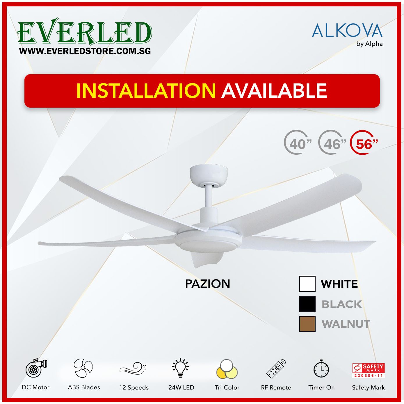 Alpha DC Pazion 40/46/56" with Tri-colour LED (Inverter DC fan)