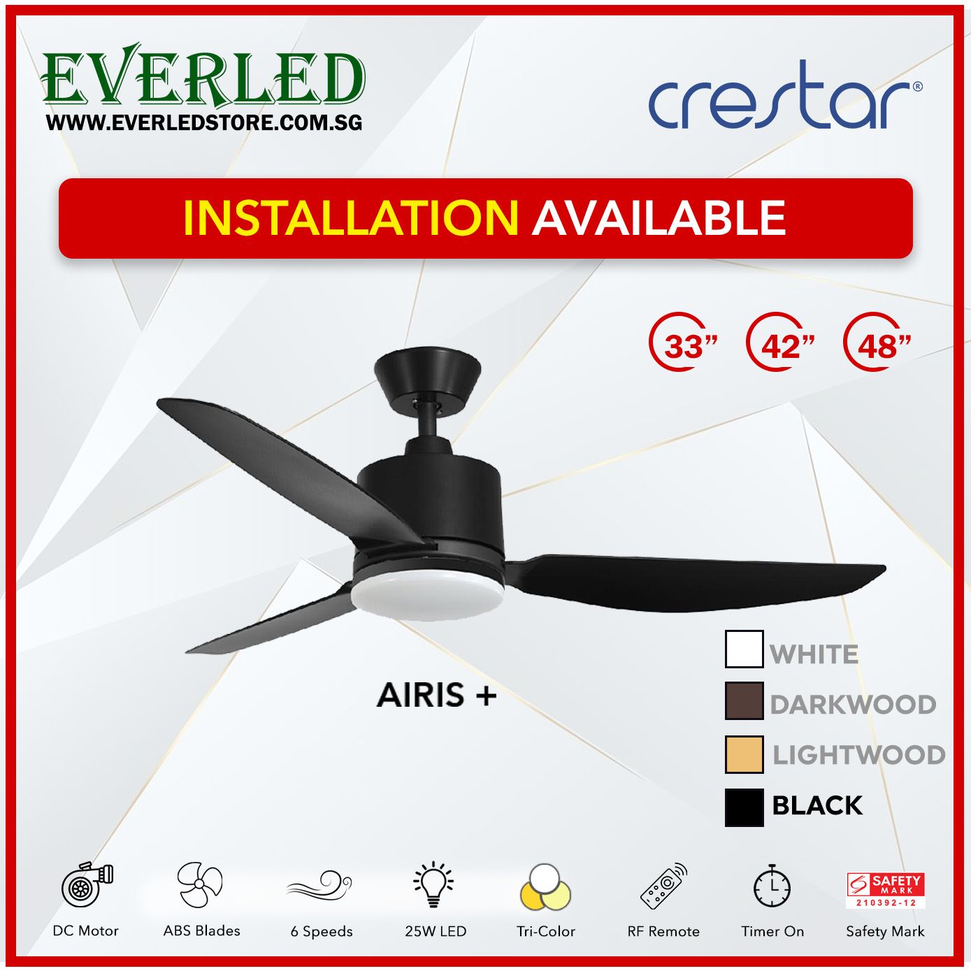 Crestar DC Airis+ 3B 33"/42"/48" - With / WO Light (Inverter DC Fan)