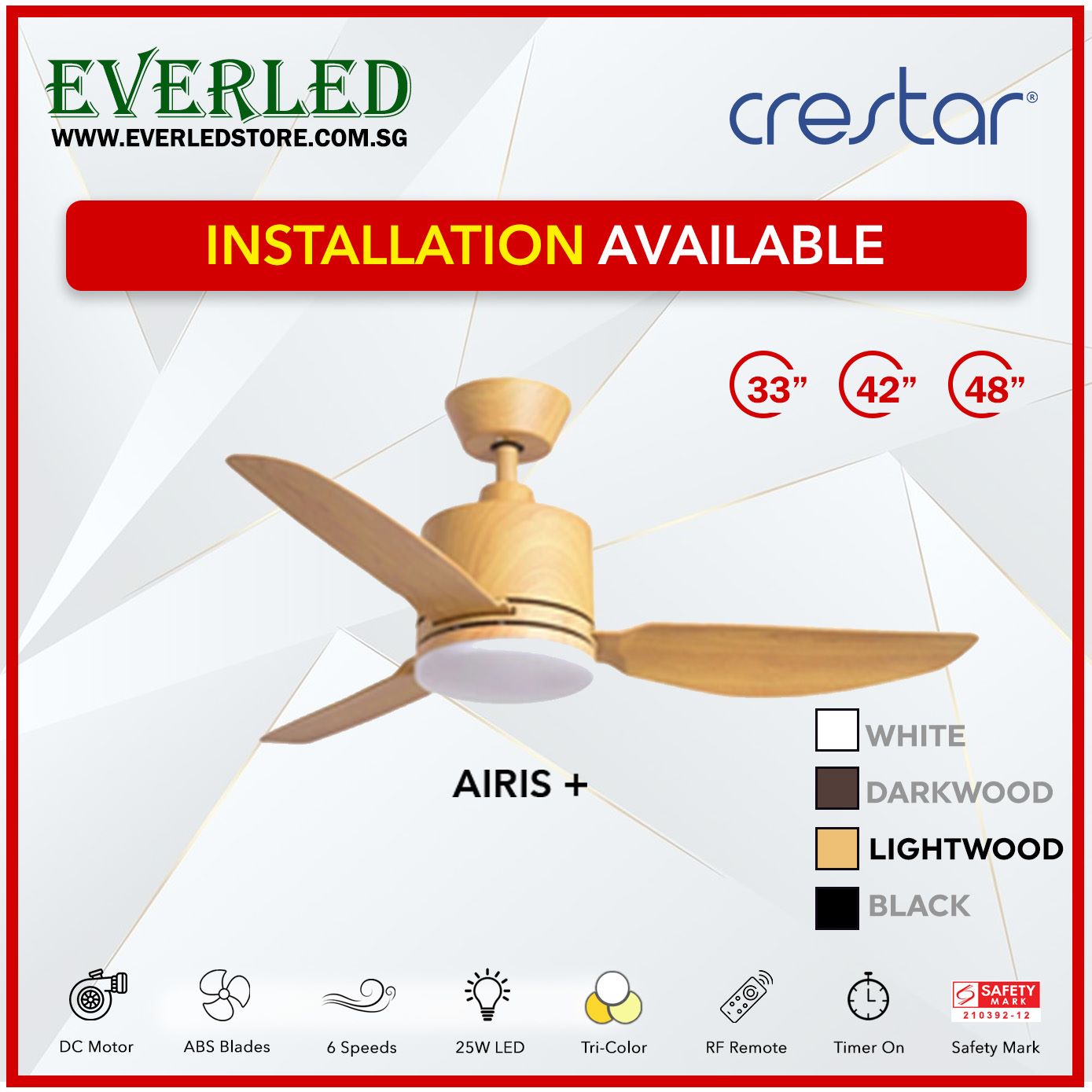 Crestar DC Airis+ 3B 33"/42"/48" - With / WO Light (Inverter DC Fan)